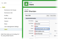 Screenshot showing user edit page with email field highlighted